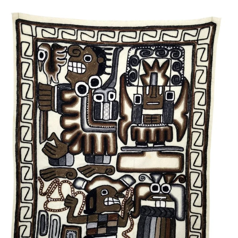Handmade Peruvian Aztec Mayan Boho Folk Art Woven Wall Hanging Neutral Tones